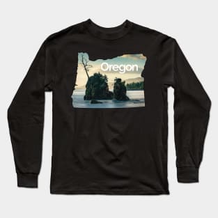 Oregon Destination Landscape Sticker - Crab Rock Long Sleeve T-Shirt
